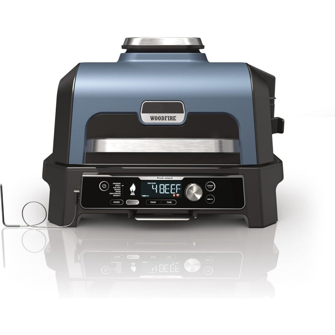 ninja woodfire pro connect xl elektrischer grill und smoker mit app-steuerung digitaler sonde grosser 7-in-1 outdoor grill und luftfritteuse mit woodfire pellets