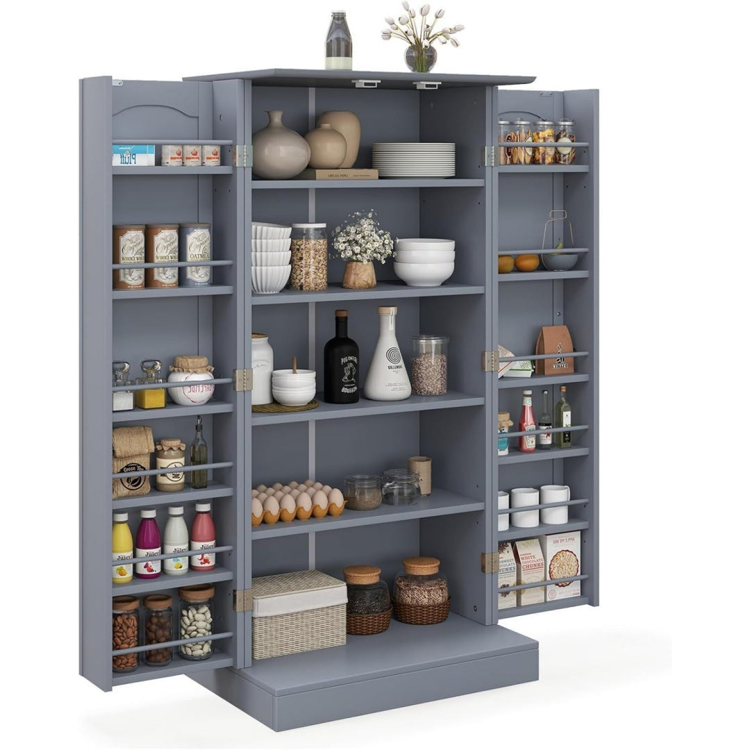 vorratsschrank mit tueren 120 cm hoch kuechenschrank buffetschrank mit verstellbaren regalen griffe beistellschrank sideboard mehrzweckschrank fuer kueche esszimmer speisekammer grau