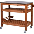 35540fsce multifunktionstisch rollbarer beistellwagen grill-trolley massivholz servierwagen mit edelstahlplatte grillwagen mit ablage 94 x 58 x 90 cm braun