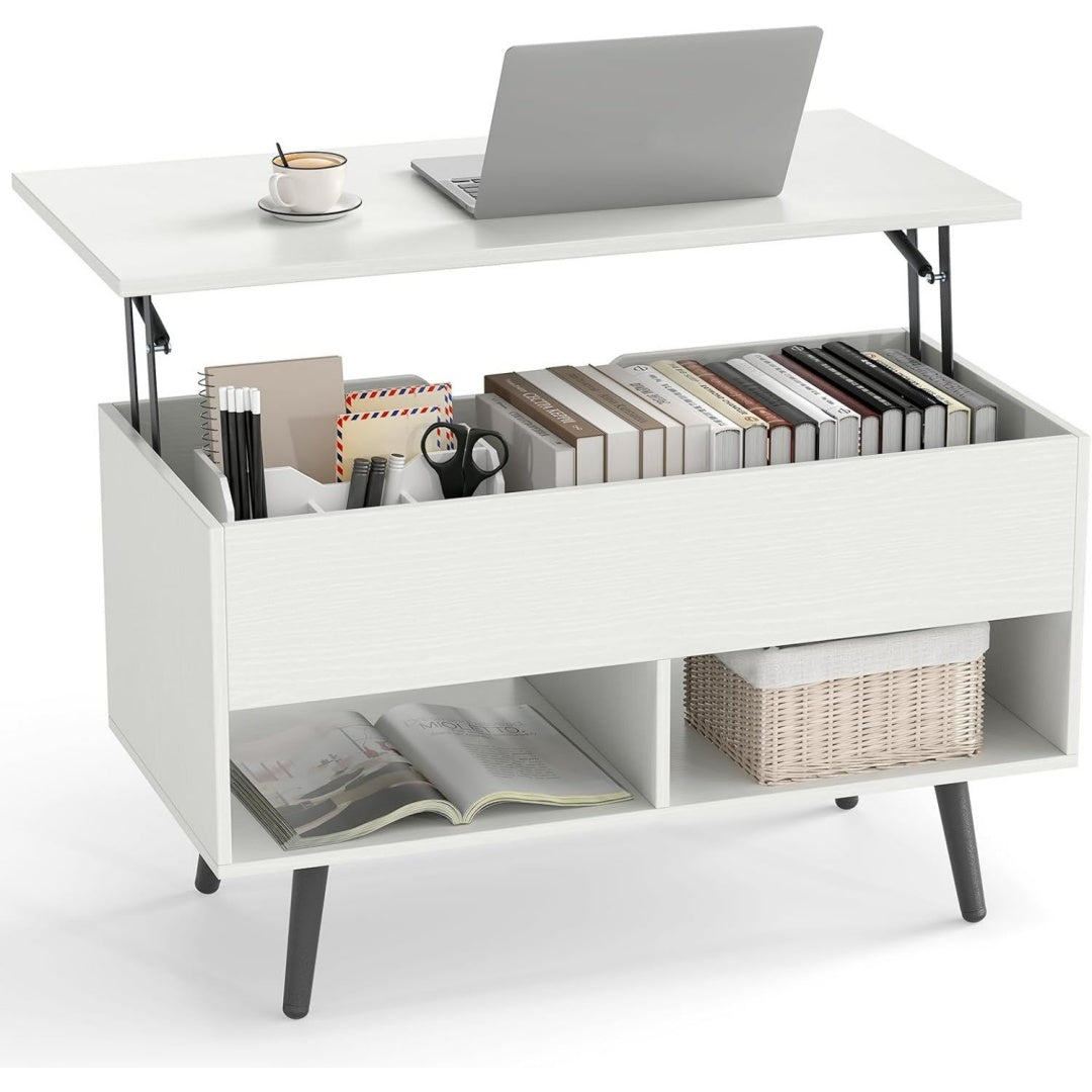 couchtisch mit hoehenverstellbarer platte kaffeetisch sofatisch mit aufbewahrungsfach 2 offenen regalen ausziehbarer wohnzimmertisch beistelltisch mit federheber teetisch modern 80x40x4660cm