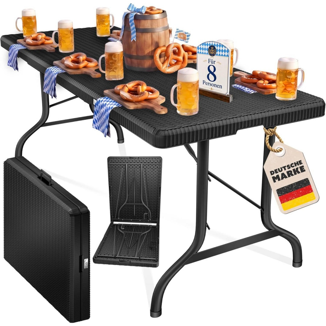 buffettisch tisch klappbar kunststoff 183x76cm rattan optik campingtisch partytisch klapptisch gartentisch 6 personen garten terrasse balkon zusammenklappbar inkl tragegriff schwarz