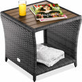beistelltisch grau wetterfest klein holz polyrattan akazie 45x45x40cm 80kg belastbarkeit outdoor tisch gartentisch balkontisch gartenmoebel
