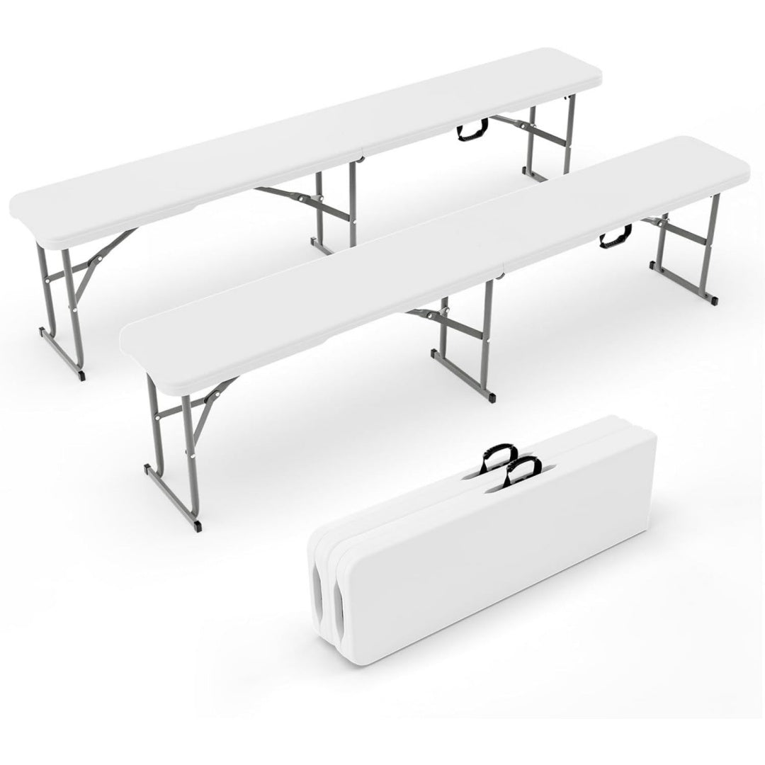 2er-set klappbank gartenbank wetterfest aus kunststoff sitzbank flur bierbank ideal fuer garten camping outdoor 182 x 28 x 43 cm weiss