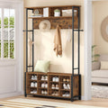 hzuaneri garderobenstaender mit schuhbank 13 haken vintagebraun-schwarz garderobe 14 offene faecher verstellbare regalboeden kleiderstaender fuer flur eingangsbereich 31 x 110 x 187 cm ht17901b