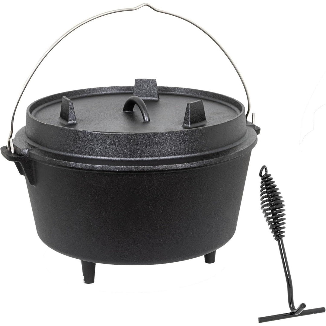 xl dutch oven set grill 85 liter feuertopf gusseisen schmortopf mit fuessen deckelheber und henkel kochkessel fuer outdoor indoor