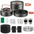 camping kochgeschirr set 2 personen 18 teilig topf pfanne set wasserkocher camping kochset camping topf pfanne set und wasserkocher mit tassen teller messer loeffel gabeln camping besteckset